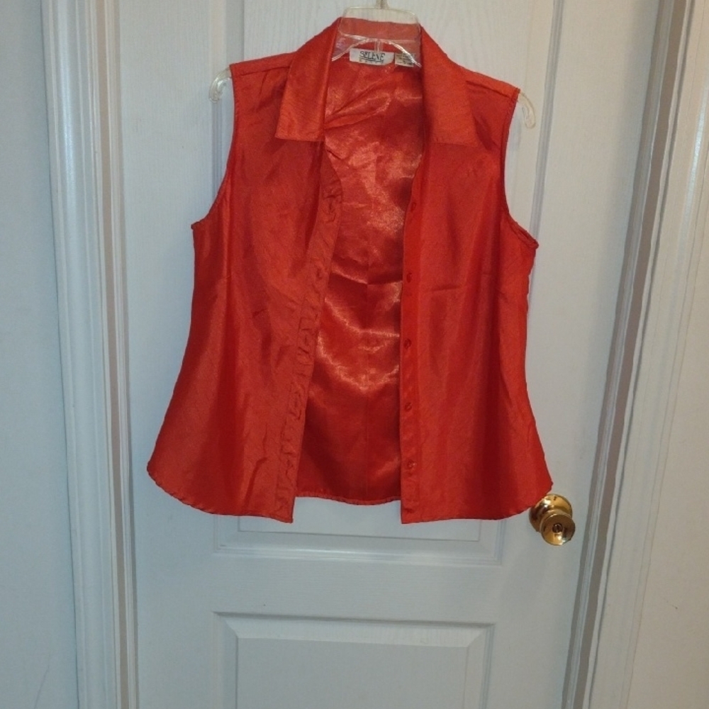 Selene Sport  Hot Orange Fitted Button Down Shirt